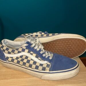 Vans ‘Old Skool’ Blue & White Checkered Sneakers size 10.5 Good Condition